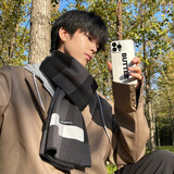 目丸围巾男秋冬季百搭毛线保暖男士格子学生围脖送男朋友生日礼物高档 黑-小标混色格子