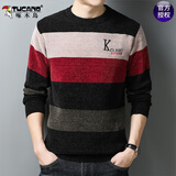 啄木鸟毛衣男加绒加厚秋冬季雪尼尔圆领保暖打底针织衫男士休闲男装上衣 8612红色 L (170) 120-135斤