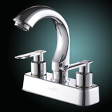 柏温双把洗脸盆菜盆水龙头冷热双孔面盆台盆洗脸盆水龙头卫生间全铜体 月亮湾龙头（不带管）