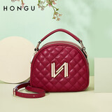 红谷包包女2025新款牛皮单肩手提包菱格贝壳包时尚斜挎女包 酒红