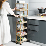 日本进口厨房夹缝置物架缝隙收纳架冰箱窄身间隙架落地储物架可移动推车 米色 5层