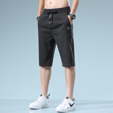 真维斯（Jeanswest）短裤男夏季薄款天丝潮流宽松透气运动中裤子男生冰丝休闲七分裤男 黑色 XL