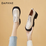 达芙妮（DAPHNE）小皮鞋女春秋单鞋新款粗跟中跟高跟鞋英伦风职业工作鞋子 米色跟高5.3cm单里 36 (230mm) 标准码