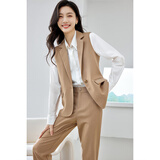 梵希蔓气质干练西装马甲阔腿裤两件套春季新款休闲简约百搭套装女 V8082 卡其色 M