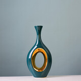 福美林（FUMEILIN）现代轻奢软装摆件家居客厅电视柜酒柜创意装饰品欧式玄关陶瓷摆件 绿金镂空花瓶【小号】