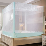 富俪姿蚊帐家用大床方便拆洗三开门拉链回型无底四方顶1.9长 浅蓝色【配防滑绳】帐纱是白色的 配1.8米床【长195宽180高160】