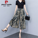 皮尔卡丹波西米亚大摆碎花七分裙裤夏季新款显瘦棉绸高腰薄款松紧腰阔腿裤 1号色 XL 90到110斤