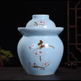 睿初泡菜坛子陶瓷家用咸菜腌菜杂粮腌鸡蛋罐子储物密封罐泡菜罐子 蓝色梅花 1.2斤装