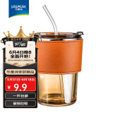 乐唯诗（NERVISHI）玻璃杯高颜值水杯透明玻璃牛奶杯带把ins风奶茶杯早餐杯茶杯 皮套吸管杯【1只】