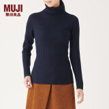 无印良品MUJI 女式 宽罗纹 高领毛衣 W9AA872 长袖针织衫 海军蓝 XS