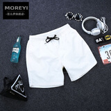 墨儿伊夏季男士短裤欧美运动速干五分裤纯色休闲宽松大裤衩子沙滩裤潮  白色 M (115-125斤)