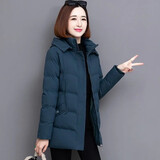 羽依香棉服女中长款韩版2024新款冬装女宽松显瘦棉衣保暖外套冬季棉袄  孔雀绿 8019 2XL 建议125-145斤