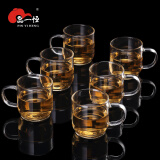 品一恒（PINYIHENG）带把玻璃小茶杯大容量家用透明品杯功夫茶具配件耐热品茗杯平底杯 60造型（六只装）（100ML）