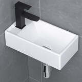 泓派卫浴小户型挂墙式洗手盆迷你简易壁挂盆卫生间阳台转角陶瓷洗脸盆面盆 长42宽22龙头在左款 套装四：配下水+福佳单冷龙头