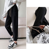 岚杳加绒加厚灯芯绒裤女秋冬新款高腰宽松运动裤显瘦休闲裤子 黑色【春秋不加绒 束脚】 S 建议75-95斤