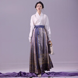 钟灵记【特价微瑕】晴诗:交领飞机袖国风汉元素绣花女明制百褶马面裙 紫色马面裙一件现货 M