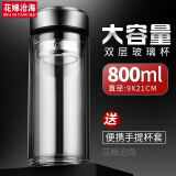 【好物】钢化玻璃杯耐摔防爆大容量水杯男1000ml双层玻璃杯隔热保温便携杯子家用泡茶杯带过滤 800毫升加厚款(赠杯套)
