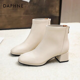 达芙妮 马丁靴秋冬款单靴法式时尚小短靴女白色加绒瘦瘦靴女 米白色 39