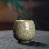 龙泉青瓷功夫茶具陶瓷茶杯家用泡茶杯办公室主人杯单杯无柄杯中式冰裂水杯 做线米黄