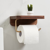 初心免打孔实木壁挂纸巾架浴室洗手间纸巾收纳架卫浴置物架 壁挂卷纸置物架(胡桃木+黄铜)
