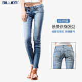BILLION高腰小脚牛仔裤女弹力修身显瘦低腰铅笔裤春秋四季长裤子B22013 013中蓝 低腰 26