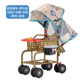 恩曜藤椅婴儿推车可坐可躺仿藤车宝宝夏天夏季超轻便竹藤婴儿童小推车 全套蓝+音乐【可坐躺可站立】