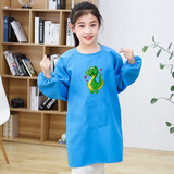 畅印 儿童画画罩衣防泼水长袖中大童时尚洋气可爱反穿罩衣幼儿园绘画小孩围裙定制logo 蓝色恐龙 XL大码适合身高1.2-1.5 米