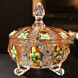 Eisch珐琅镀金玻璃水果盘客厅茶几带盖糖果盒 糖果盘缸 零食水果盘盅 珐琅刻花矮脚款