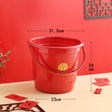 甲东里塑料家用大号红色乔迁新居结婚用品红桶加厚喜桶水桶手提陪嫁米桶 喜庆红小号水桶