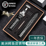 时仕（SEURE）美洲鳄鱼皮表带适用浪琴万国欧米茄江诗丹顿百达翡丽积家阿玛尼美度表带真皮男 黑色-银色蝴蝶双按扣 20mm