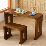 妙意轩 烧桐木仿古琴桌共鸣古琴桌凳实木琴桌琴凳国学古琴桌书法桌 中号茶青色椭圆孔一套