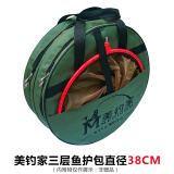 美钓家（MEDICOM） 圆形鱼护包手提袋多功能防水渔具包渔护包抄网包帆布包大容量钓鱼渔具包 美钓家军绿三层直径38cm护包