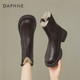 达芙妮短靴女牛皮厚底女靴加厚保暖马丁靴女鞋子 4023605004 厚绒棕 38 