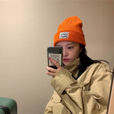 慕衣宾士日系毛线帽子男韩版保暖冷帽秋冬季情侣针织帽女帽子男冬女学生潮 暗橘色 高弹力（男女可戴）
