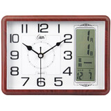 康巴丝（COMPAS）座钟客厅简约台钟石英台式钟表万年历时钟日历温度床头 C2991Y咖木（26*19CM）