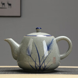 述意 陶瓷大茶壶手绘复古青花粗陶提梁壶餐厅泡茶壶家用开水凉水壶 手柄壶芦苇1升(有滤网)