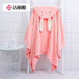 洁丽雅儿童浴袍珊瑚绒速干婴儿宝宝洗澡浴巾带帽加厚卡通粉大号150*85cm