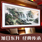 迅典国画山水画鸿运当头挂画客厅装饰画办公室字画风水画沙发背景墙画 N款【旭日东升】 【推荐】实木带框203*83CM(有机玻璃）