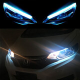 格林卡 超薄汽车日行灯加流水转向灯带LED通用改装免拆流光日间行车灯条超亮导光条 日行冰蓝【不带启动扫描】【不带转向】 45厘米【1条】