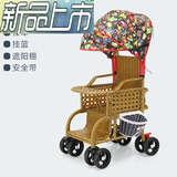 恩曜仿藤婴儿推车夏天藤椅车可坐可躺宝宝轻便手推车儿童藤椅车小推车 花怪兽棚【送大礼包/调节踏板】