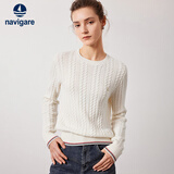 纳维凯尔意大利小帆船女士全羊毛通勤弹力圆领毛衣2334004503 白 L 