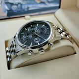 卡罗莱男士手表全自动机械表运动男表防水多功能时尚真皮精钢带夜光腕表 银色黑色钢带 CA1112