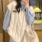 凡伊聆针织马甲女毛衣背心外穿春秋款2025新款坎肩搭配衬衫韩版休闲外搭 针织马甲带金属标【白色】 均码 【建议120斤以内】