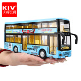 卡威（KIV）合金双层公交车玩具车男孩大号巴士儿童玩具车大巴公共汽车 卡通双层蓝色6016B