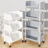 坤奉小推车置物架家用零食落地多层客厅收纳书本移动厨房果蔬菜篮架子 2层白-开口款【无轮无钩】小号