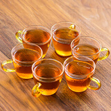 瓷牌茗 玻璃杯子耐热透明玻璃品茗杯小茶杯带把水杯功夫茶具主人杯耳杯小茶碗6个装 沙粒纹（金色）6个把杯