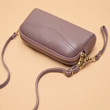 北狐真皮斜挎包小包包女2025新款时尚中年妈妈双拉链软皮牛皮手拿包女 紫色