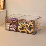 KAMAN零食收纳盒桌面抽屉式客厅小吃盒办公室大容量茶包茶叶咖啡收纳盒 透明色【横版/3格】1个