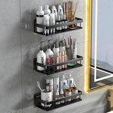 一卫（yweel）卫生间加厚太空铝浴室置物架免打孔浴巾架厨房壁挂式多功能收纳架 黑色加高款-实心【三层带杆】