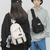 袋鼠胸包女斜挎包男腰包女士单肩包 百搭小包包韩版潮流运动出行 白色【带灰蛙挂件】